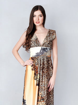 Сукня А-силуету коричнева з анімалістичним принтом | 6477841