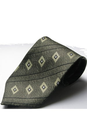 Краватка оливкового кольору в принт | 6484642