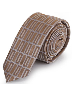 Краватка коричнева в принт | 6484860
