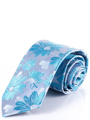 Краватка бірюзового кольору в принт | 6484953
