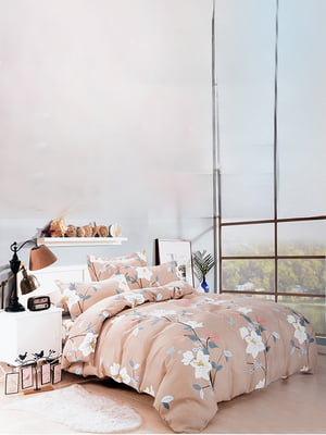 Комплект постельного белья бежевого цвета с цветочным принтом полуторка | 6487755
