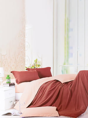 Комплект постельного белья бордовый с персиковым полуторка | 6487798