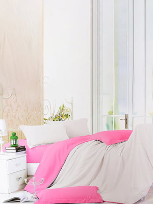 Комплект постільної білизни пудра  двоспальний з рожевим кольором | 6487806