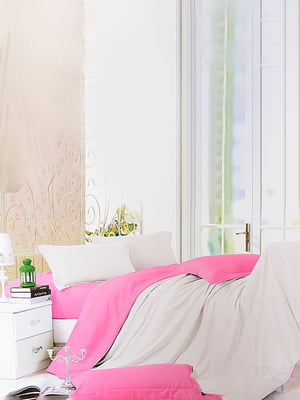 Комплект постельного белья пудра с розовым евро | 6487807