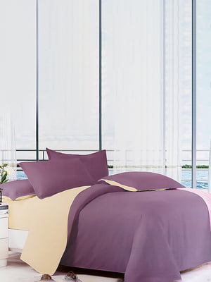 Комплект постельного белья фиолетовый с бежевым полуторка | 6487809