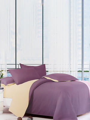 Комплект постельного белья фиолетовый с бежевым евро | 6487812
