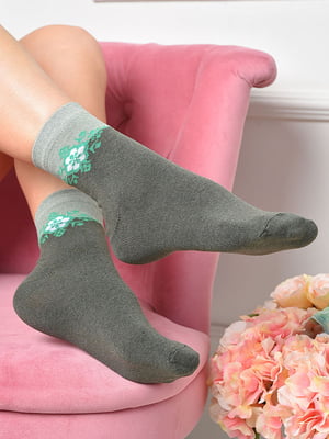 Шкарпетки болотяного кольору з квітковим візерунком | 6487897