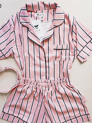 Пижама с шортами розового цвета в полоску | 6488730