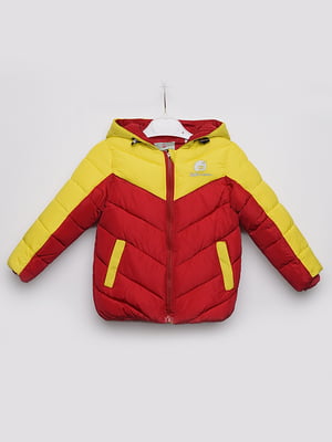 Куртка бордово-желтая с капюшоном | 6489279