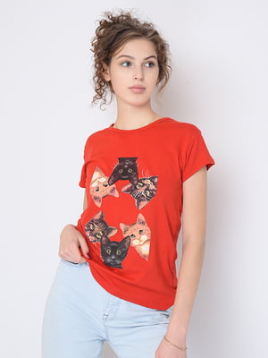Червона футболка з принтом котики | 6490100