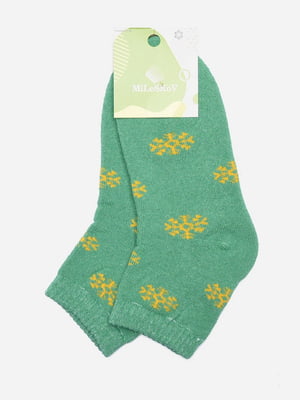 Шкарпетки махрові салатові з принтом | 6492791