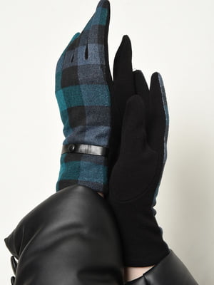 Перчатки текстильные на флисе черно-бирюзового цвета | 6493372