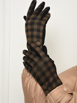 Перчатки текстильные на флисе черно-коричневого цвета | 6493378