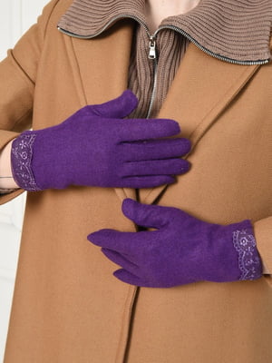 Рукавички текстильні на хутрі фіолетового кольору | 6493460