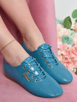 Туфлі блакитного кольору на шнурівці | 6493801