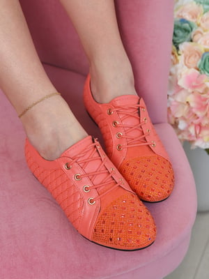 Туфлі коралового кольору на шнурівці | 6493802