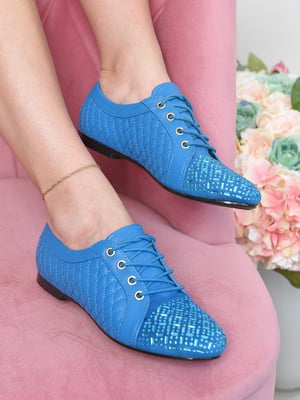 Туфлі блакитного кольору на шнурівці | 6493806
