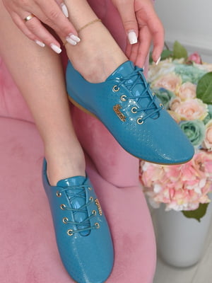 Туфлі блакитного кольору на шнурівці | 6493807