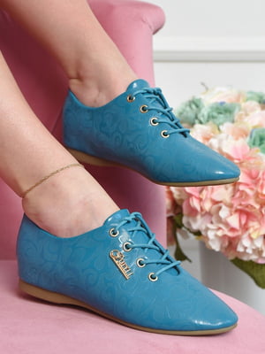 Туфлі блакитного кольору на шнурівці | 6493812