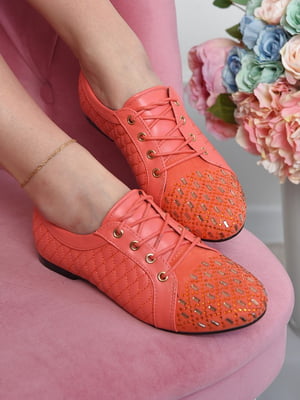 Туфлі коралового кольору на шнурівці | 6493814