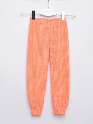 Штаны пижамные оранжевого цвета в горошек | 6494361