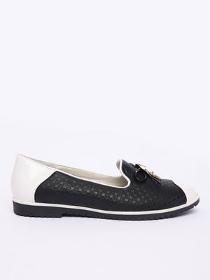 Туфли черные с белыми вставками искуственная кожа | 6495019