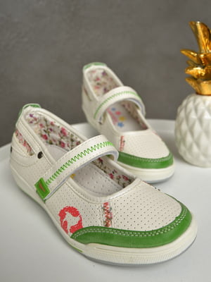 Туфли белого цвета с зеленой вставкой | 6495049