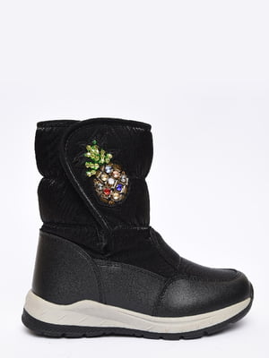 Зимові чоботи чорного кольору на липучці з декором | 6495196