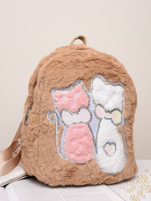 Рюкзак меховой коричневый с котиками | 6496195