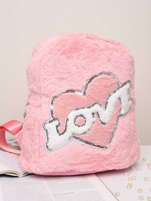 Рюкзак меховой розовый с сердечком | 6496200