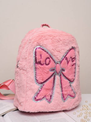 Рюкзак меховой розовый с бантом | 6496210