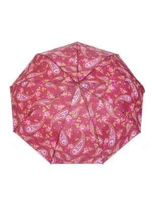 Зонт-полуавтомат бордовый в принт | 6496710