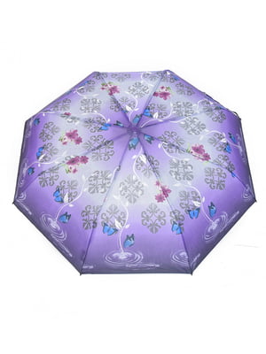 Зонт-полуавтомат фиолетовый в принт | 6496725