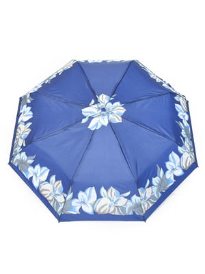 Зонт-полуавтомат синий с принтом | 6496729