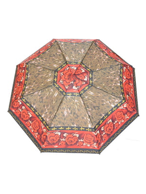 Зонт-полуавтомат красно-коричневый с принтом | 6496730