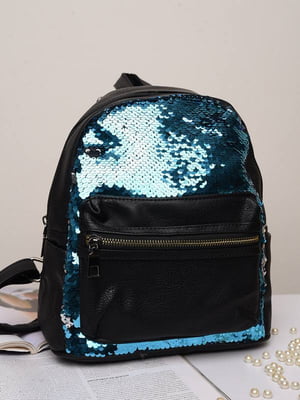 Рюкзак черный с голубыми пайетками | 6497592