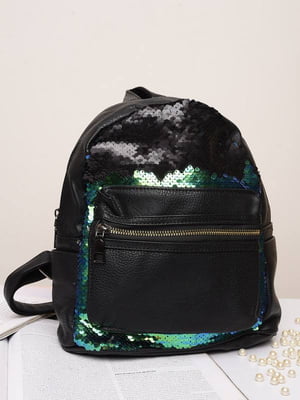 Рюкзак черный с зелеными пайетками | 6497593