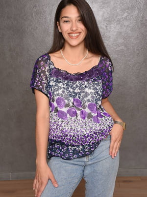 Блуза фиолетовая в принт | 6498438