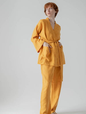 Костюм-кімоно зі штанами вільного фасону з льону жіночій "Шафран" | 6502744