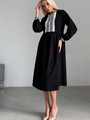 Сукня А-силуету чорна з мереживом | 6503076