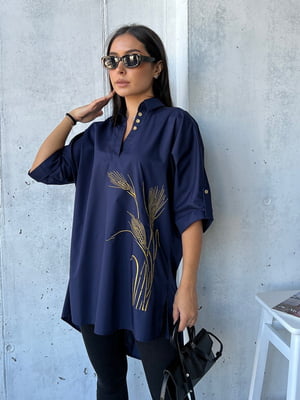 Блуза-туніка синя із дизайнерською вишивкою “Колоски” | 6505294