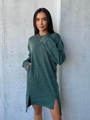 Сукня-туніка оверсайз з подовженою спинкою зелена | 6505318
