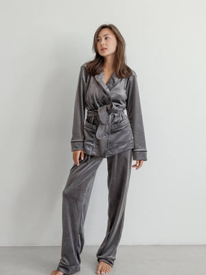 Пижама велюровая: халат и брюки | 6505522