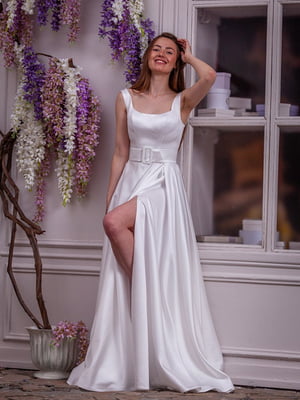 Платье-макси белое с высоким разрезом | 6506052