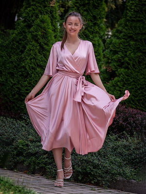 Платье-миди розовое из итальянского шелка | 6506223
