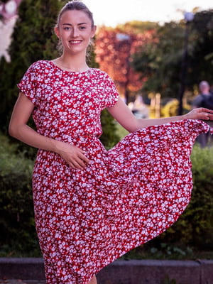 Сукня А-силуету червона в квітковий принт | 6506239