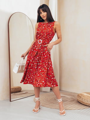 Сукня А-силуету червона в квітковий принт | 6506287