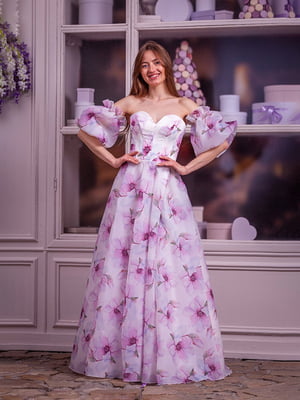 Корсетна бузкова сукня в квітковий принт | 6506324