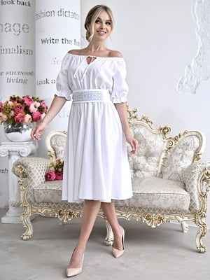 Льняное белое платье | 6506328