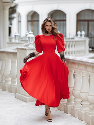 Сукня-міді червона з відкритою спинкою | 6506332